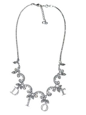 🔥100% Authentic Christian Dior Silver Crystal Dangling Letter Charm Necklace🔥